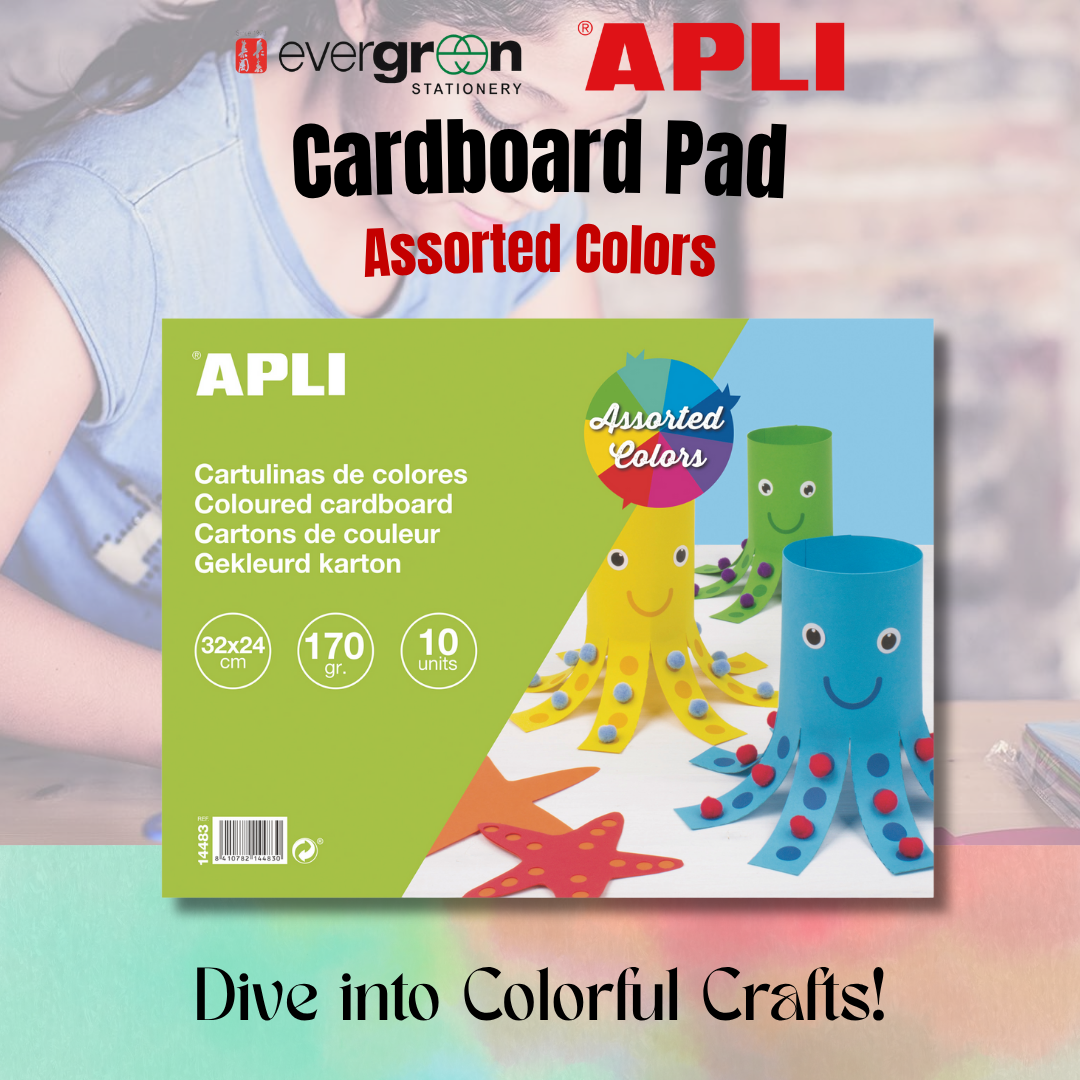 [SG] APLI Cardboard Pad Assorted Colours – 10 Sheets (32x24cm, 170gsm) [Evergreen Stationery]