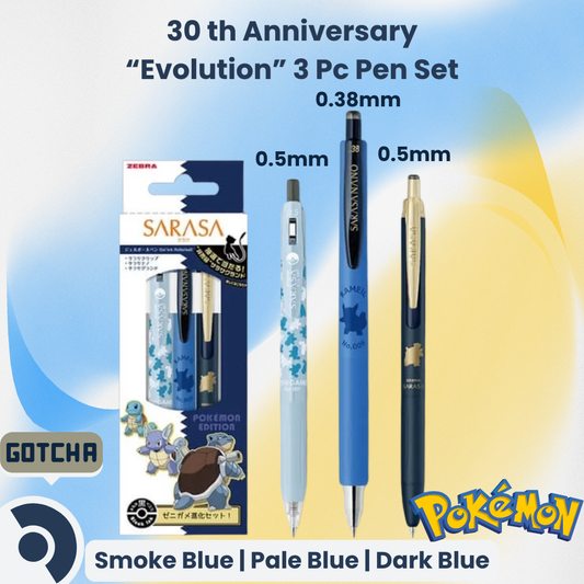 [SG] LIMITED EDITION | Zebra Sarasa 30th Anniversary Pokemon "Evolution" 3 Pcs Pen Set | 0.38 & 0.5mm [Evergreen Stationery]