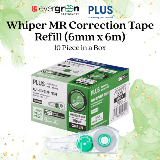 [SG] PLUS Whiper MR Correction Tape Refill (6mm x 6m) | Box Of 10 | Value Pack [Evergreen Stationery]