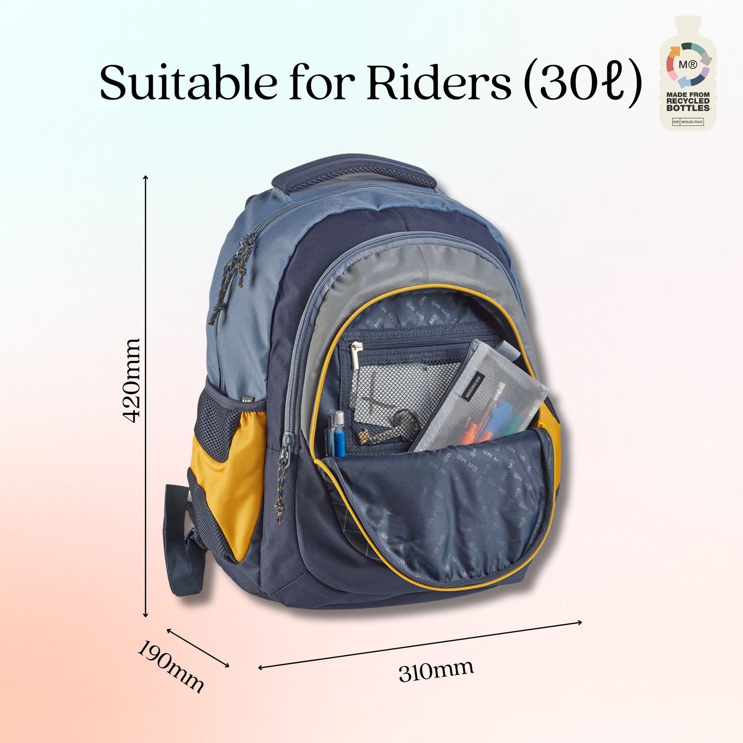 [SG] APLI MIQUELRIUS 30ℓ Recycled 3 Compartment Berlin Backpack in Black [Evergreen Stationery]