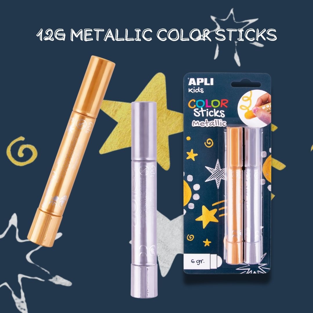 [SG] APLI Kids 12g Metallic Solid Color Paint Sticks – Gold & Silver (2pcs) [Evergreen Stationery]