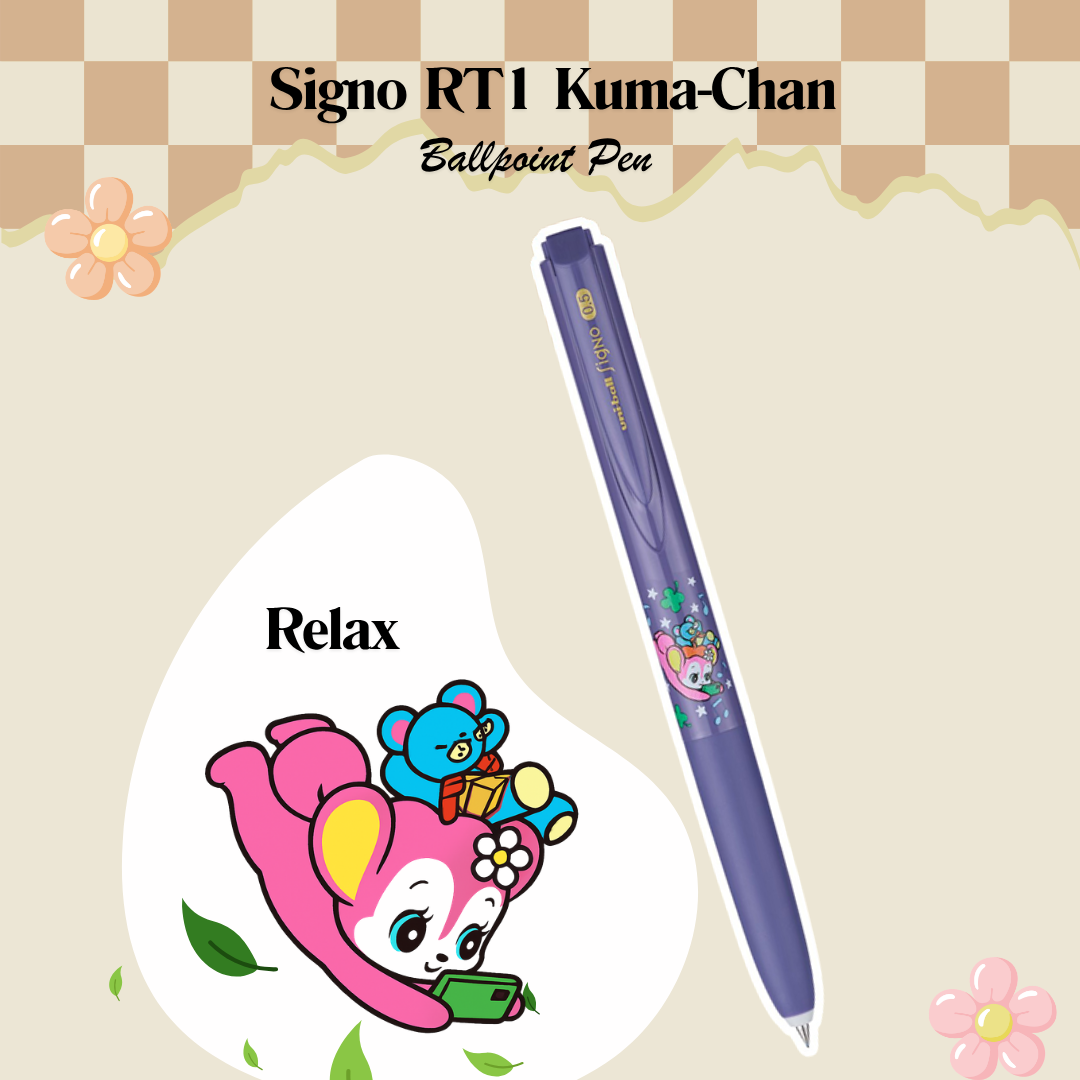 Uniball Signo RT1 LIMITED EDITION Kuma-Chan Themed 0.38/0.5mm Ballpoint Pen | Black Ink | Individual & 5 Color Sets