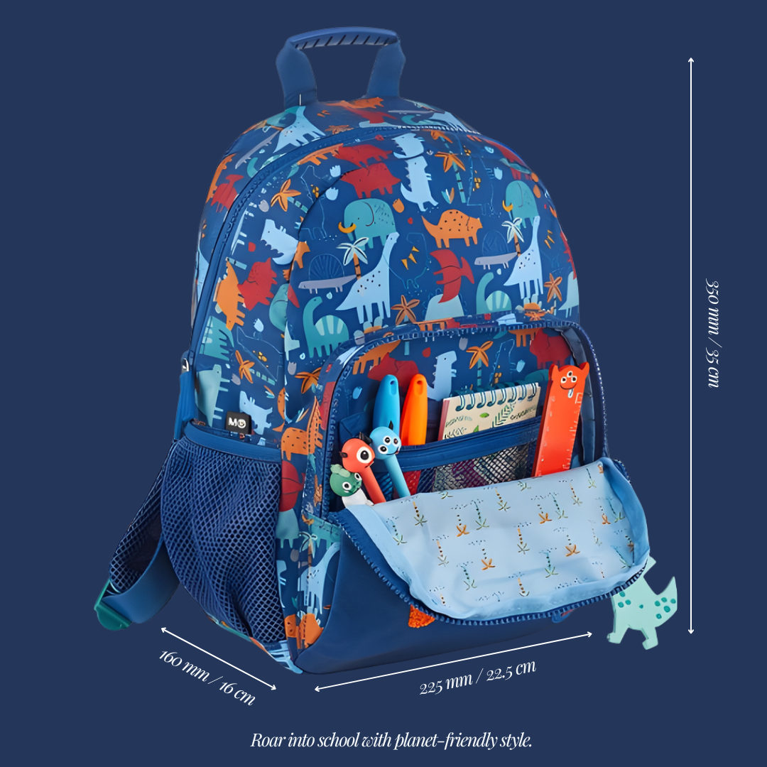 [SG] APLI Recycled London Backpack – 2 Compartment Kids School Bag | Fun Dino Design [Evergreen Stationery]