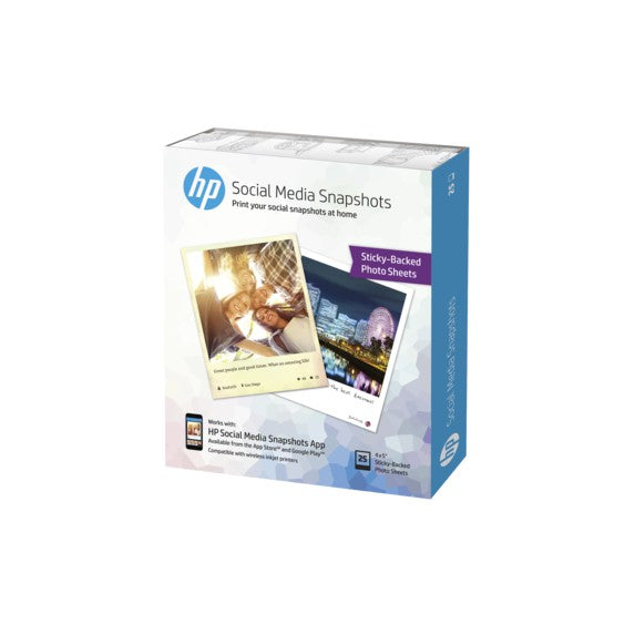 HP Social Media Snapshots Removable Sticky Photo Paper-25 sht/4 x 5 in