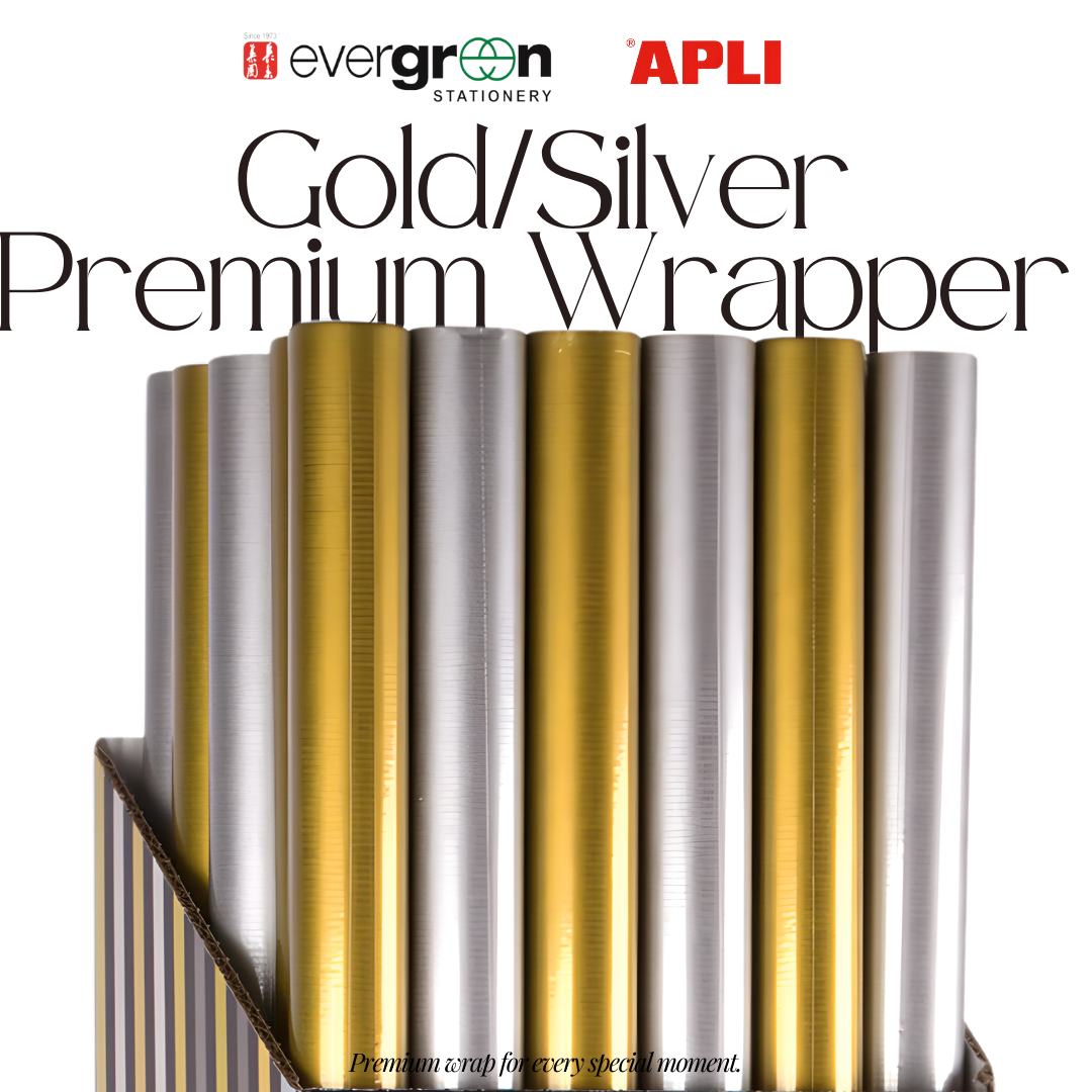 [SG] APLI Gold & Silver Premium Gift Wrapping Paper – 1m x 3m [Evergreen Stationery]