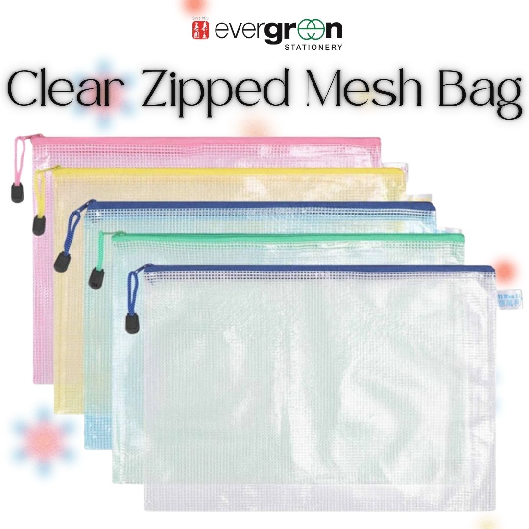 [SG] Clear Zipped Mesh Bag in A3/A4/A5/B4/B5 [Evergreen Stationery]