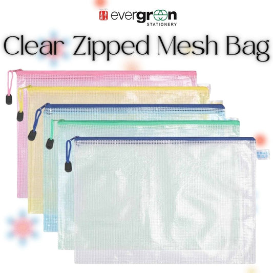 [SG] Clear Zipped Mesh Bag in A3/A4/A5/B4/B5 [Evergreen Stationery]