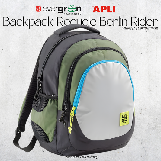 [SG] APLI Recycled Berlin Backpack – 3 Compartment School Bag | Rider Design [Evergreen Stationery]