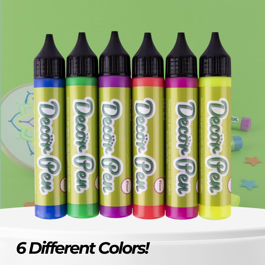 [SG] APLI Decorpen Fluorescent Marker Set – 6 Pack 3D Effect Gel Pens [Evergreen Stationery]