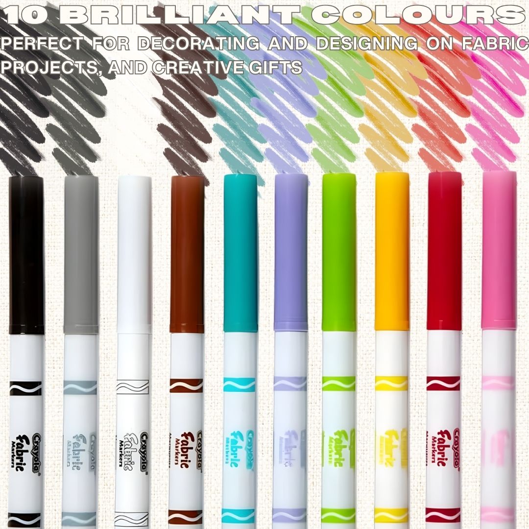 [SG] Crayola Fabric Fine Line Markers 10 Colours [Evergreen Stationery]