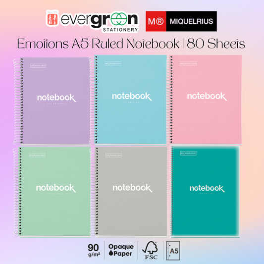 [SG] APLI MIQUELRIUS A5 Emotions Ruled Notebook | 160 pages | 90gsm [Evergreen Stationery]
