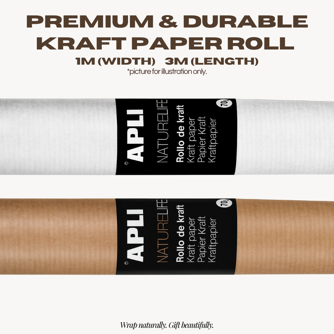 [SG] APLI Kraft Paper Roll – Nature Life Design | 1m x 3m Eco Gift Wrapping Paper [Evergreen Stationery]