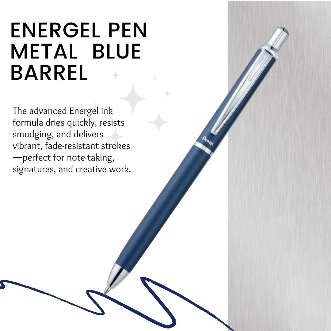 [SG] Pentel EnerGel BL607 0.7mm Gel Pen – Metal Black/Blue Barrel, Blue Ink [Evergreen Stationery]