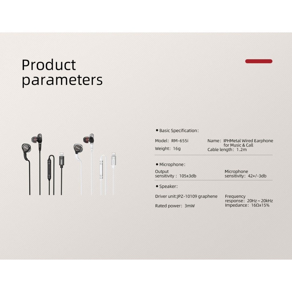 [SG] Remax RM-655i iPH Metal Wired Earphone for Music & Call (Original) [Evergreen Stationery]