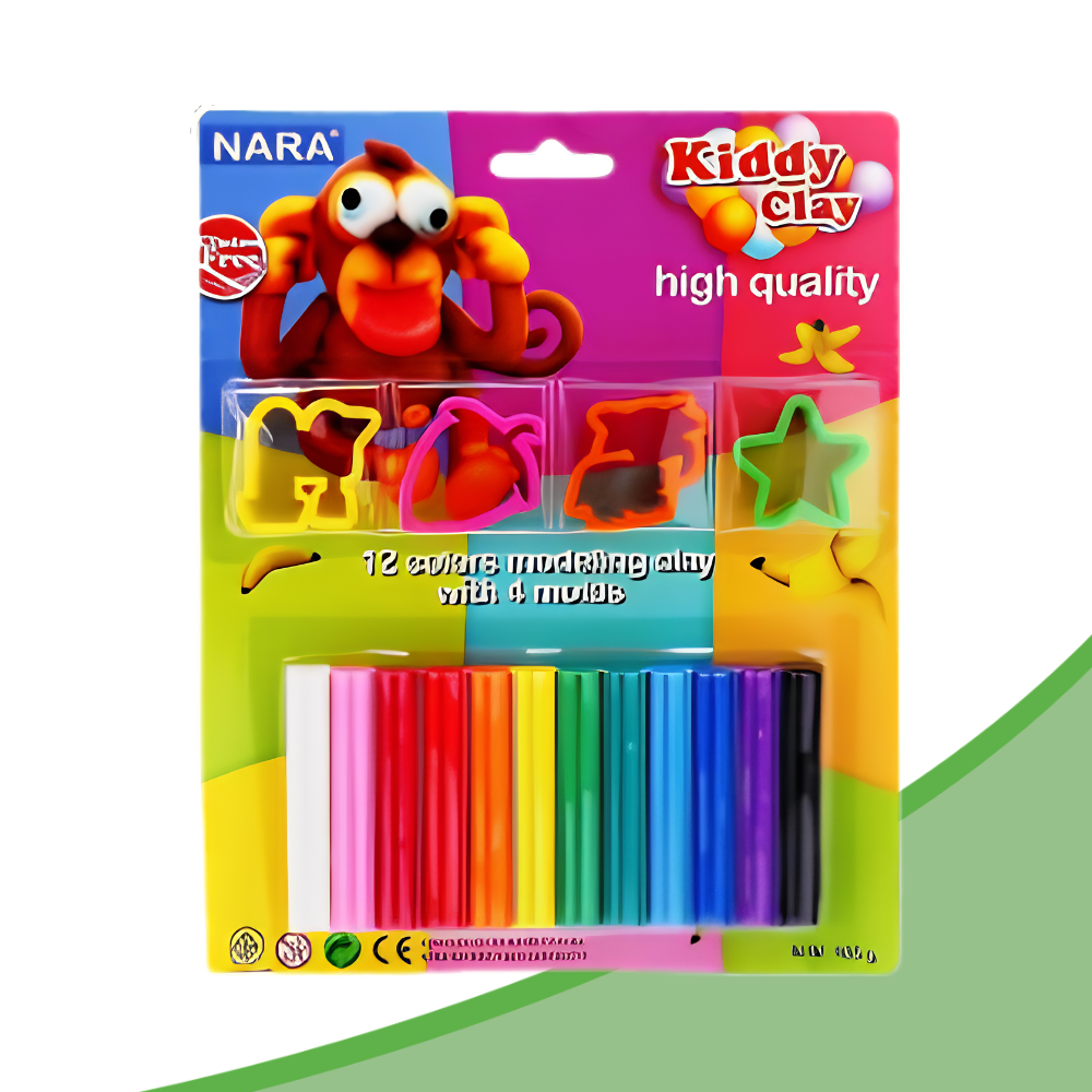 Kiddy Clay Plasticine 12 Colors Clay and 4 Molds