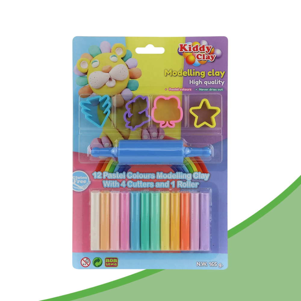 Kiddy Clay Plasticine 12 Colors Clay and 4 Molds