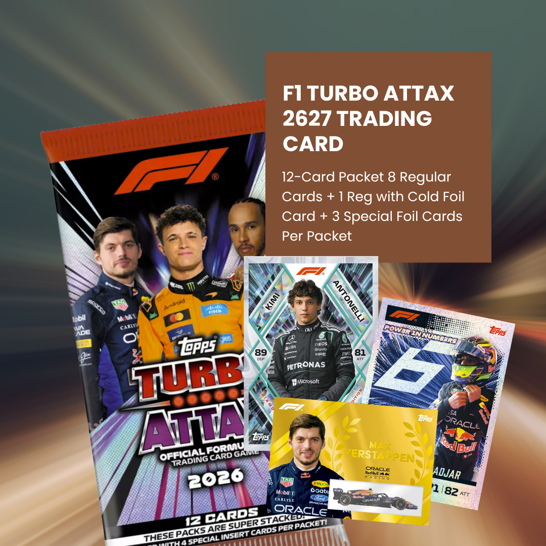 Topps F1 Turbo Attax 2627 12 Piece Trading Cards | 1 Reg Cold Foil Card | 3 Special Foil Card