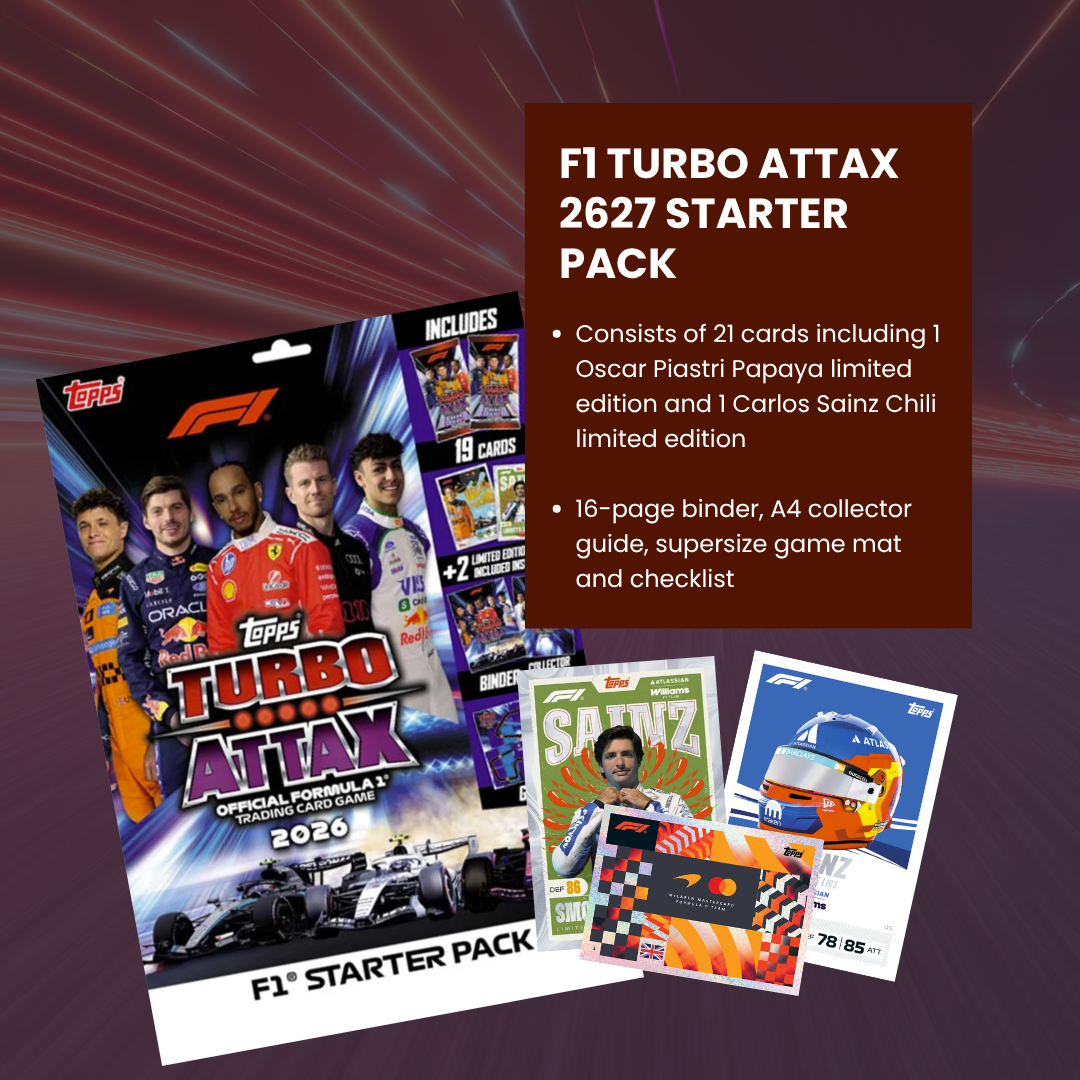 Topps F1 Turbo Attax 2627 Starter Pack | 1 Oscar Piastri Papaya | 1 Carlos Sainz Chili limited edition