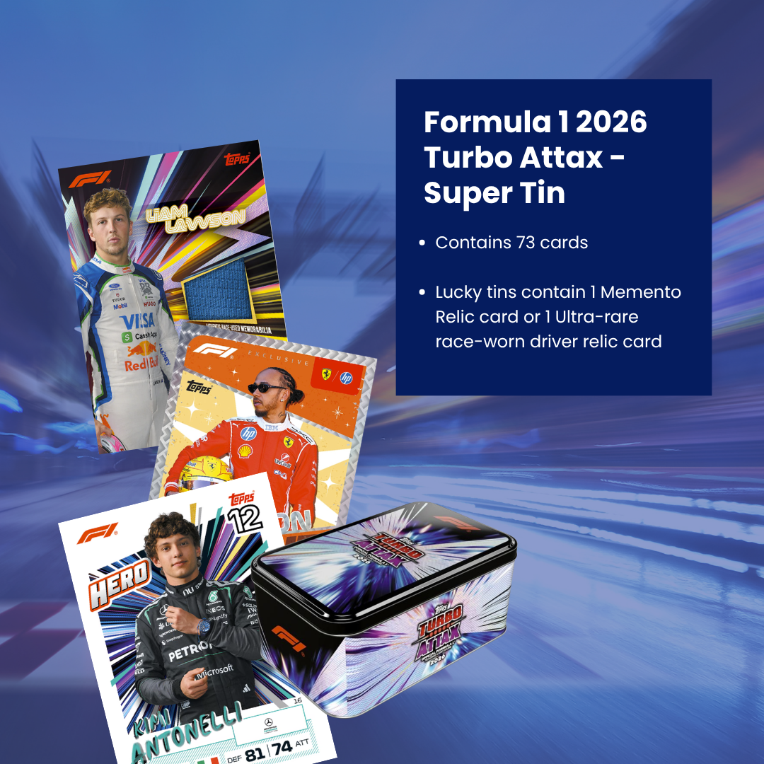 Topps F1 Turbo Attax 2627 Super Tin | Memento Relic Card | Ultra Rare Race-Worn Relic Card
