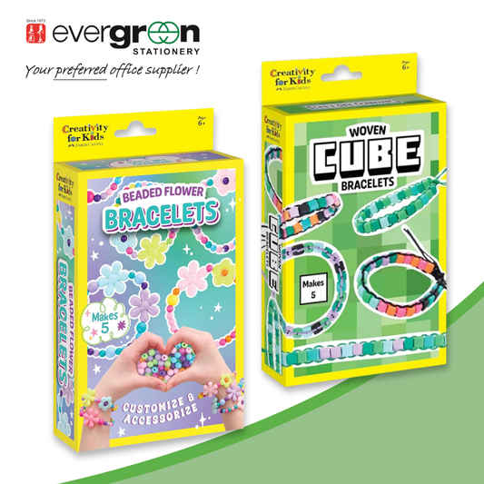 Faber Castell Mini Kit Bracelets | Woven Cube/ Beaded Flower | DIY Jewelry Craft Kit | Fun, Mess-Free Travel Activity | Ages 6+