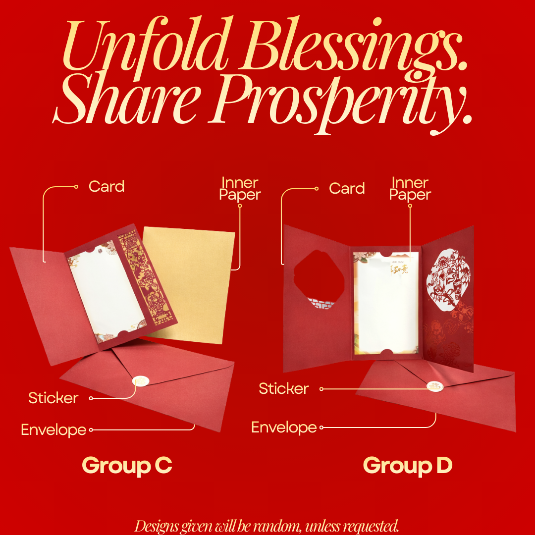 [SG] CNY Greeting Card Gold Stamping Tri-Fold Die-Cut Paper Cutting [Evergreen Stationery]