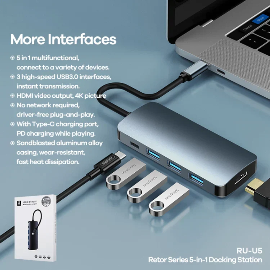 [SG] Remax RU-U5 Retor Series 5 in 1 Docking Station [Evergreen Stationery]