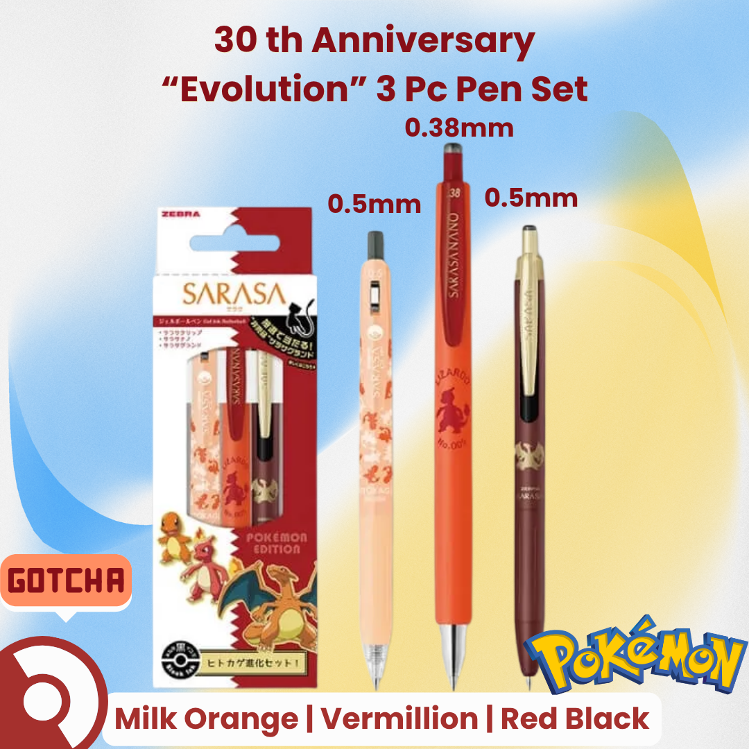 [SG] LIMITED EDITION | Zebra Sarasa 30th Anniversary Pokemon "Evolution" 3 Pcs Pen Set | 0.38 & 0.5mm [Evergreen Stationery]