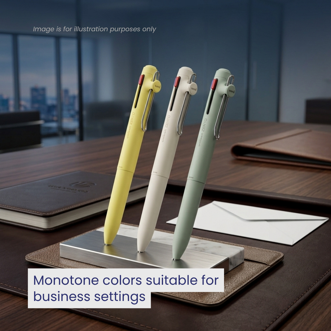 Uni Zento Standard 3C Pen | 0.38mm/ 0.5mm | Black ballpoint ink | Refillable | Minimal design | Eco-friendly shaft | Long rubber grip