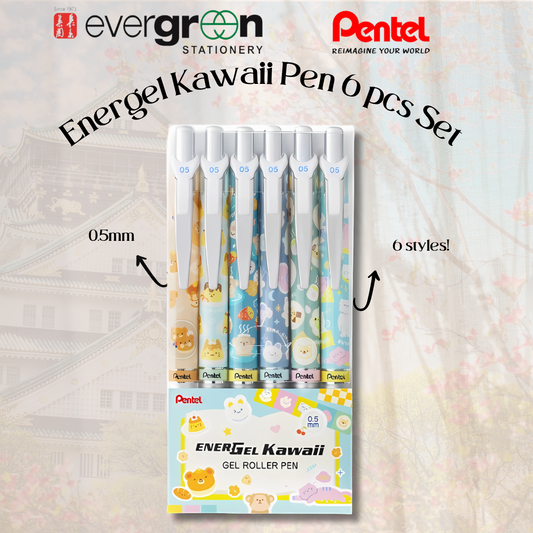 [SG] Pentel Energel Kawaii Gel Pen Set – 6pcs, 0.5mm [Evergreen Stationery]