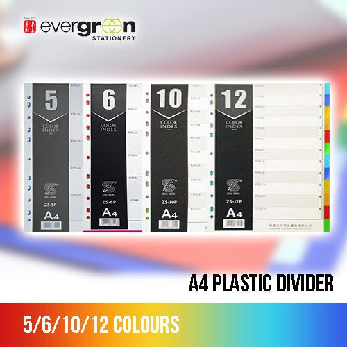[SG] A4 plastic Divider 5/6/10/12 colours [Evergreen Stationery]