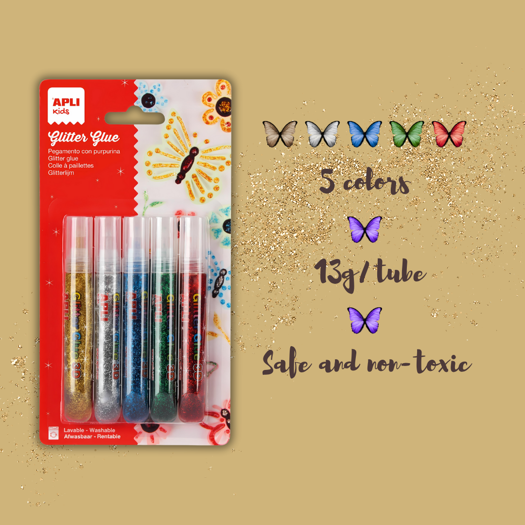 [SG] APLI Metallic Glitter Glue (13g x 5 tubes) [Evergreen Stationery]