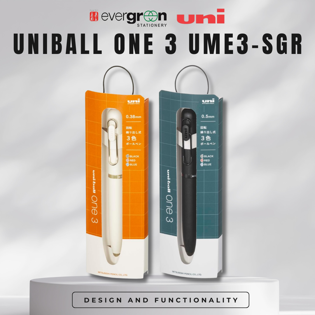 [SG] UNIBALL ONE 3 UME3-SGR Tri‑Color Gel Ink Ballpoint Pen [Evergreen Stationery]