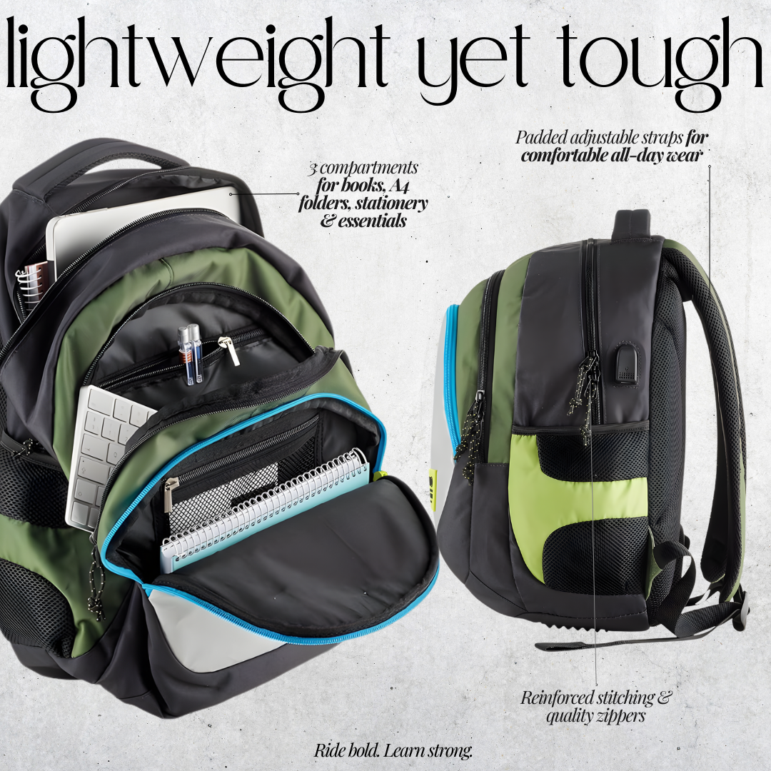 [SG] APLI Recycled Berlin Backpack – 3 Compartment School Bag | Rider Design [Evergreen Stationery]