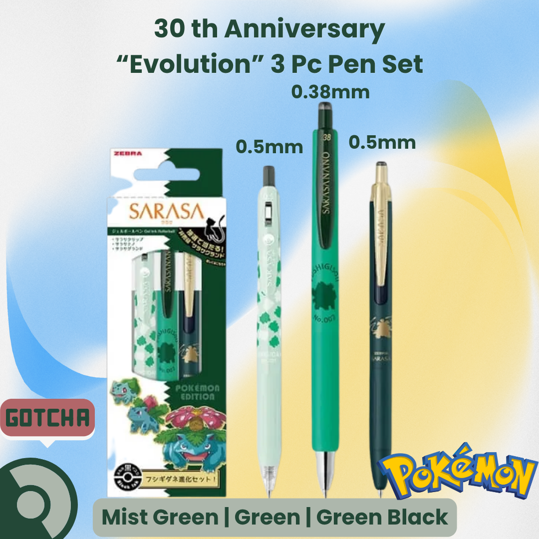 [SG] LIMITED EDITION | Zebra Sarasa 30th Anniversary Pokemon "Evolution" 3 Pcs Pen Set | 0.38 & 0.5mm [Evergreen Stationery]