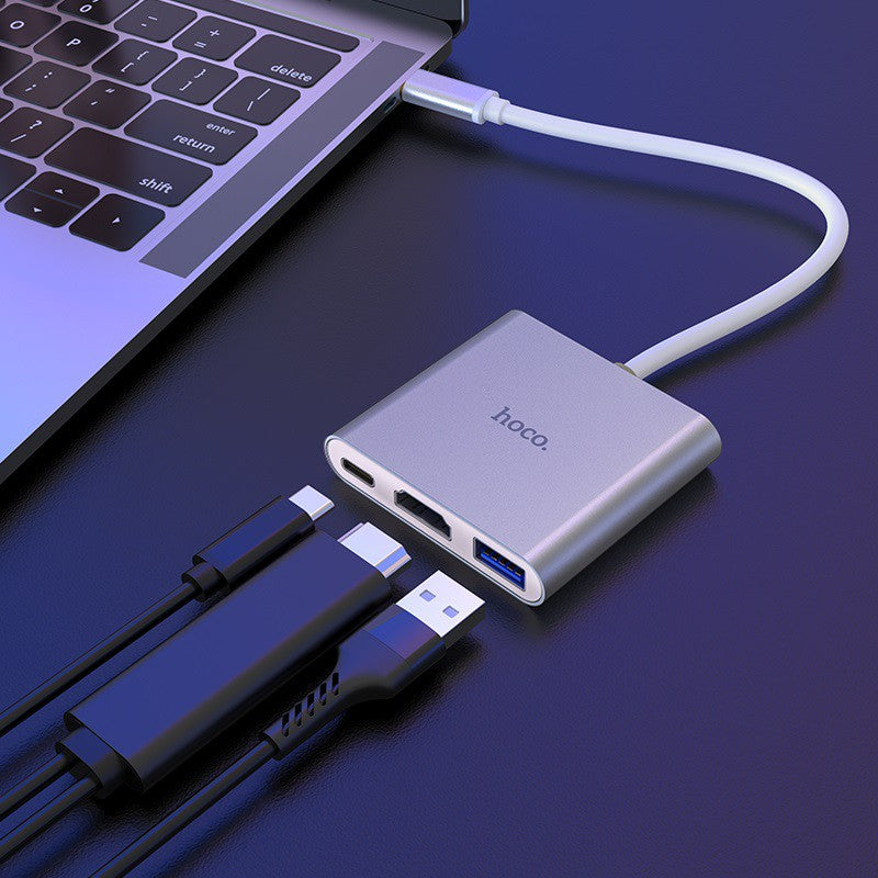 [SG] Hoco Premium HB14 Easy use Type-C Adapter ( Type-C to USB3.0 + HDMI + PD ) [Evergreen Stationery]