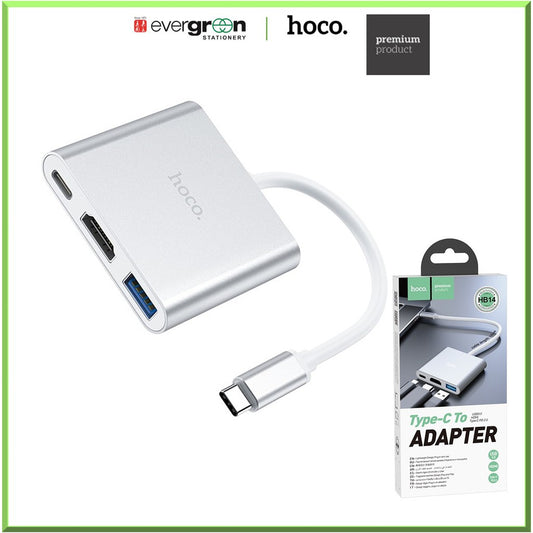 [SG] Hoco Premium HB14 Easy use Type-C Adapter ( Type-C to USB3.0 + HDMI + PD ) [Evergreen Stationery]