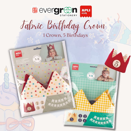 [SG] APLI Kids Adjustable Fabric Birthday Crown | First 5 Birthdays [Evergreen Stationery]
