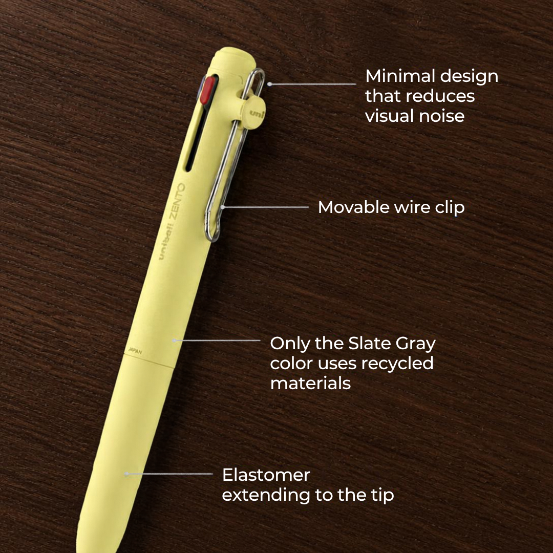 Uni Zento Standard 3C Pen | 0.38mm/ 0.5mm | Black ballpoint ink | Refillable | Minimal design | Eco-friendly shaft | Long rubber grip