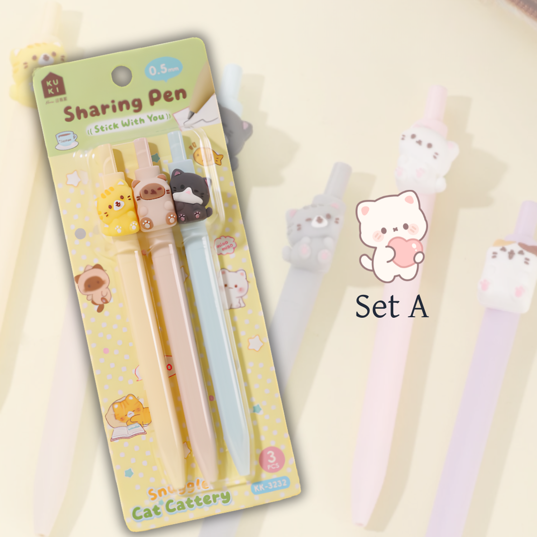 Cat House Cute Gel Pen | 0.5mm Black Ink Retractable Pen | Pack of 3