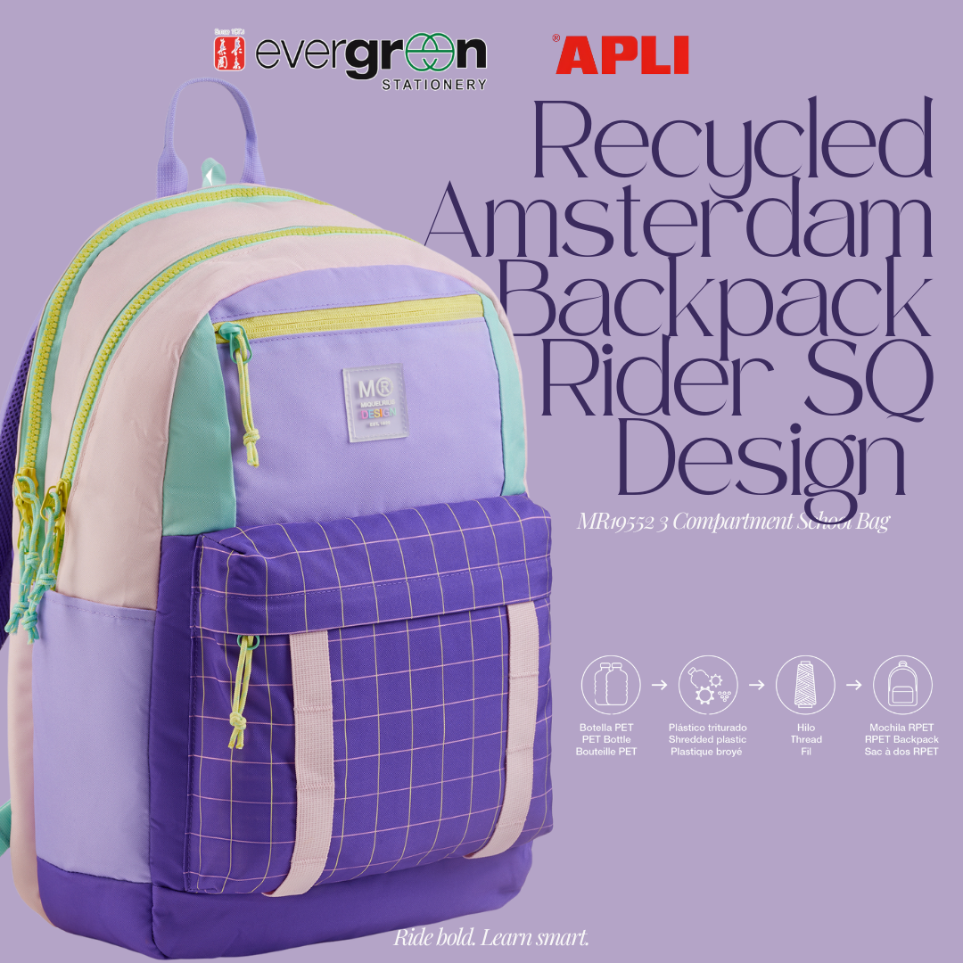 [SG] APLI Amsterdam Backpack – 3 Compartment School Bag | Rider SQ Design [Evergreen Stationery]