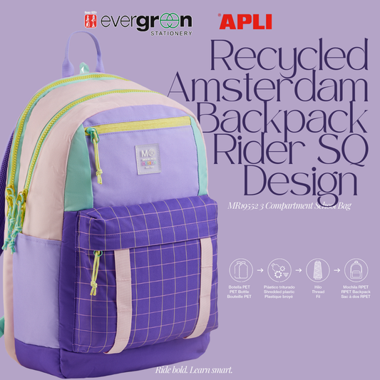 [SG] APLI Amsterdam Backpack – 3 Compartment School Bag | Rider SQ Design [Evergreen Stationery]