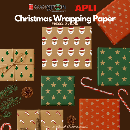 [SG] APLI Christmas Wrapping Paper – 2m x 0.7m Gift Wrap Premium Roll [Evergreen Stationery]