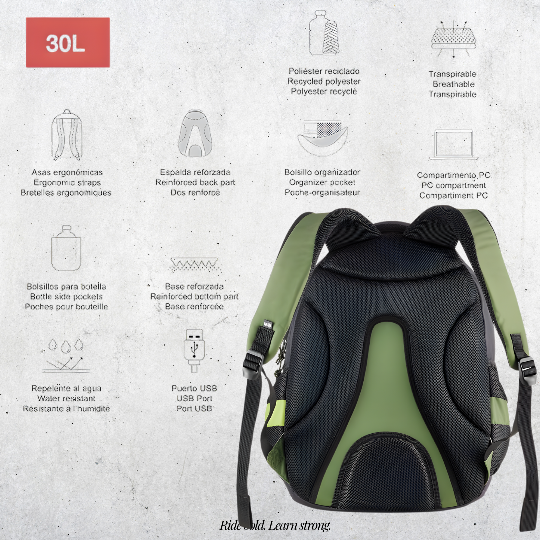 [SG] APLI Recycled Berlin Backpack – 3 Compartment School Bag | Rider Design [Evergreen Stationery]