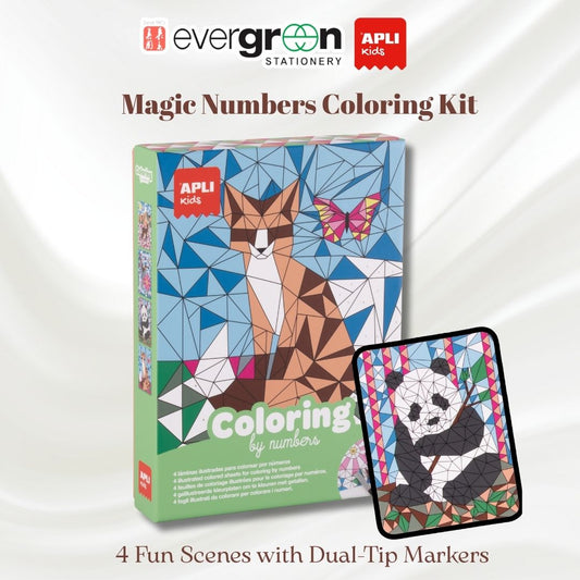 [SG] APLI Kids Magic Numbers Coloring Kit – 4 Fun Scenes with Dual-Tip Markers [Evergreen Stationery]