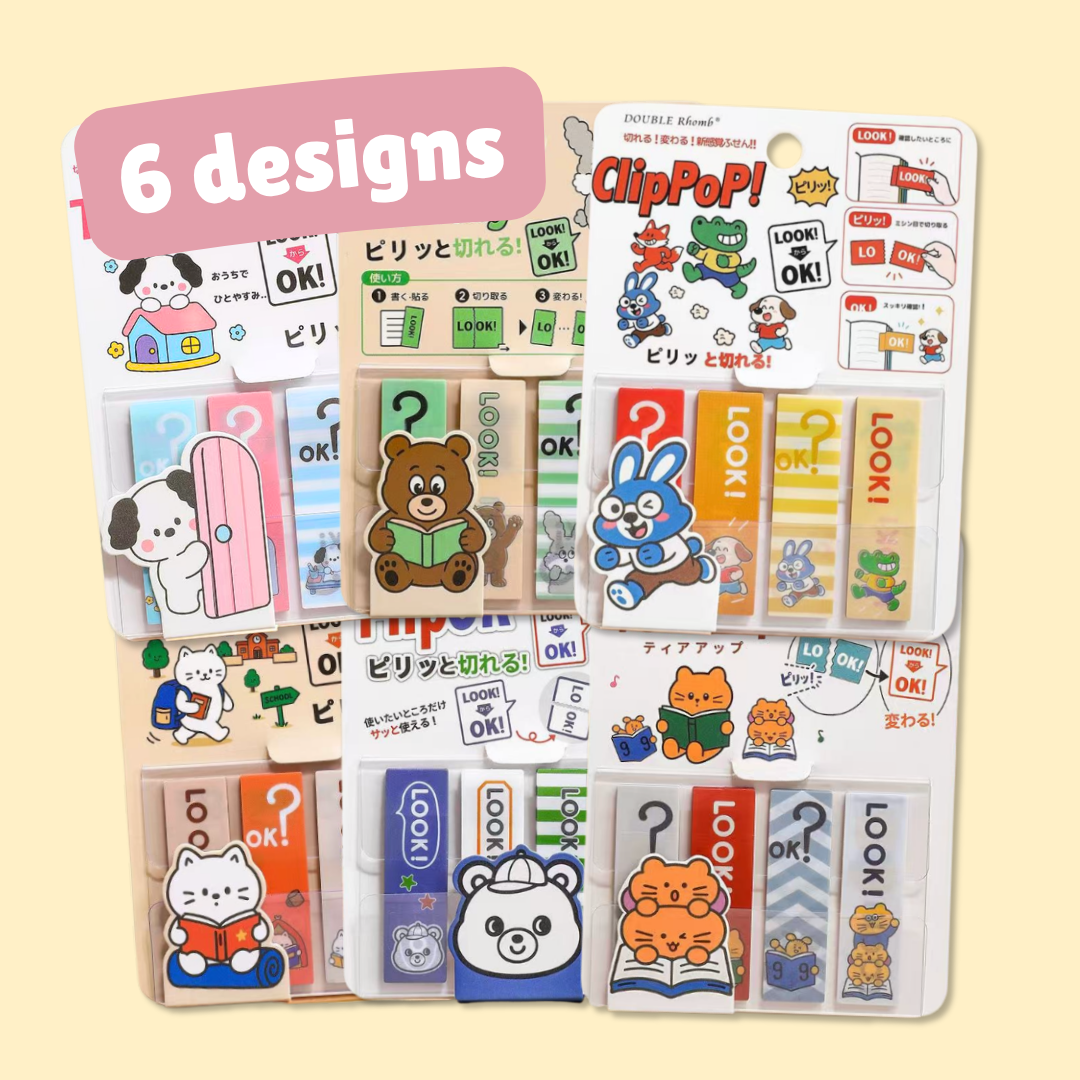 Cute Animal Productivity Sticky Notes Set | 6 designs | Residue-Free Adhesive | Interactive tear-off perforation