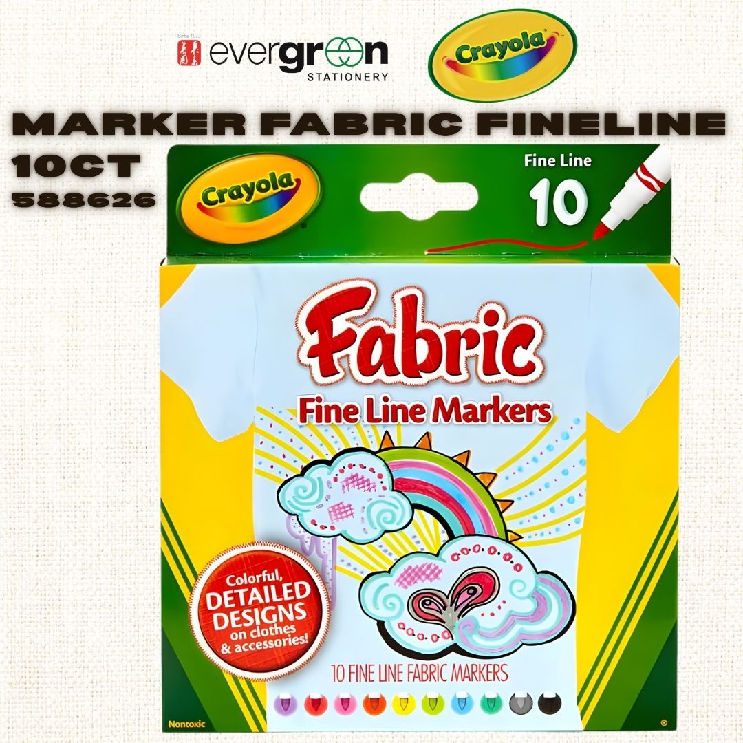 [SG] Crayola Fabric Fine Line Markers 10 Colours [Evergreen Stationery]