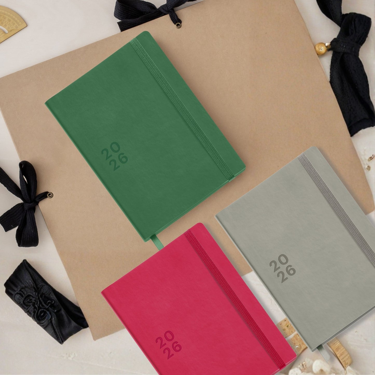 [SG] APLI MIQELRIUS 2026 140x 190mm Stitched Faux Leather Cover Week to View Calendar [Evergreen Stationery]