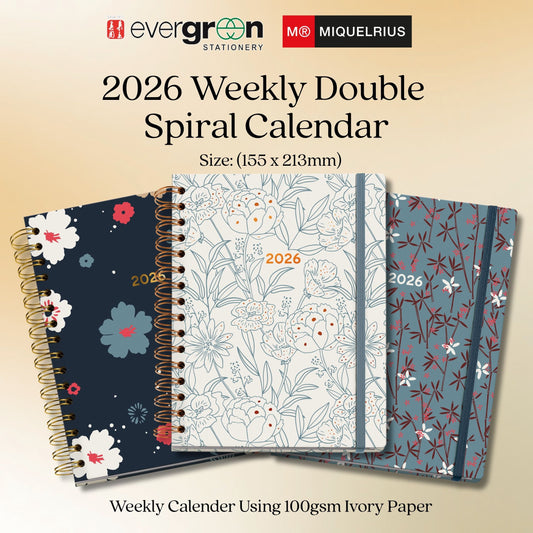 [SG] APLI MIQUELRIUS 2026 155 x 213mm Weekly Double Spiral Planner [Evergreen Stationery]