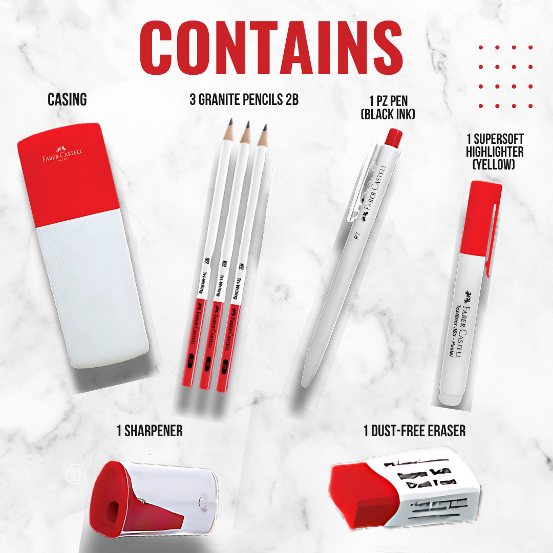 [SG] Faber Castell Red and White Stationery Set All in One Pencil Pen Eraser Sharpener Kit Limited SG Edition [Evergreen Stationery]