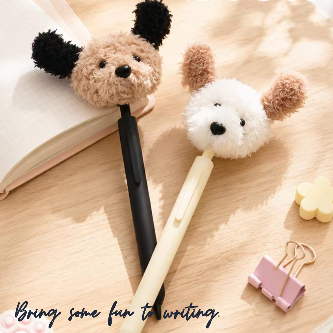 [SG] Cute Plush Dog Ballpoint Pen | 0.5mm Black Ink | Adorable Puppy Retractable Pen